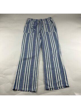 Happily Grey Blue Striped Linen Blend Wide Leg Lounge Pant L